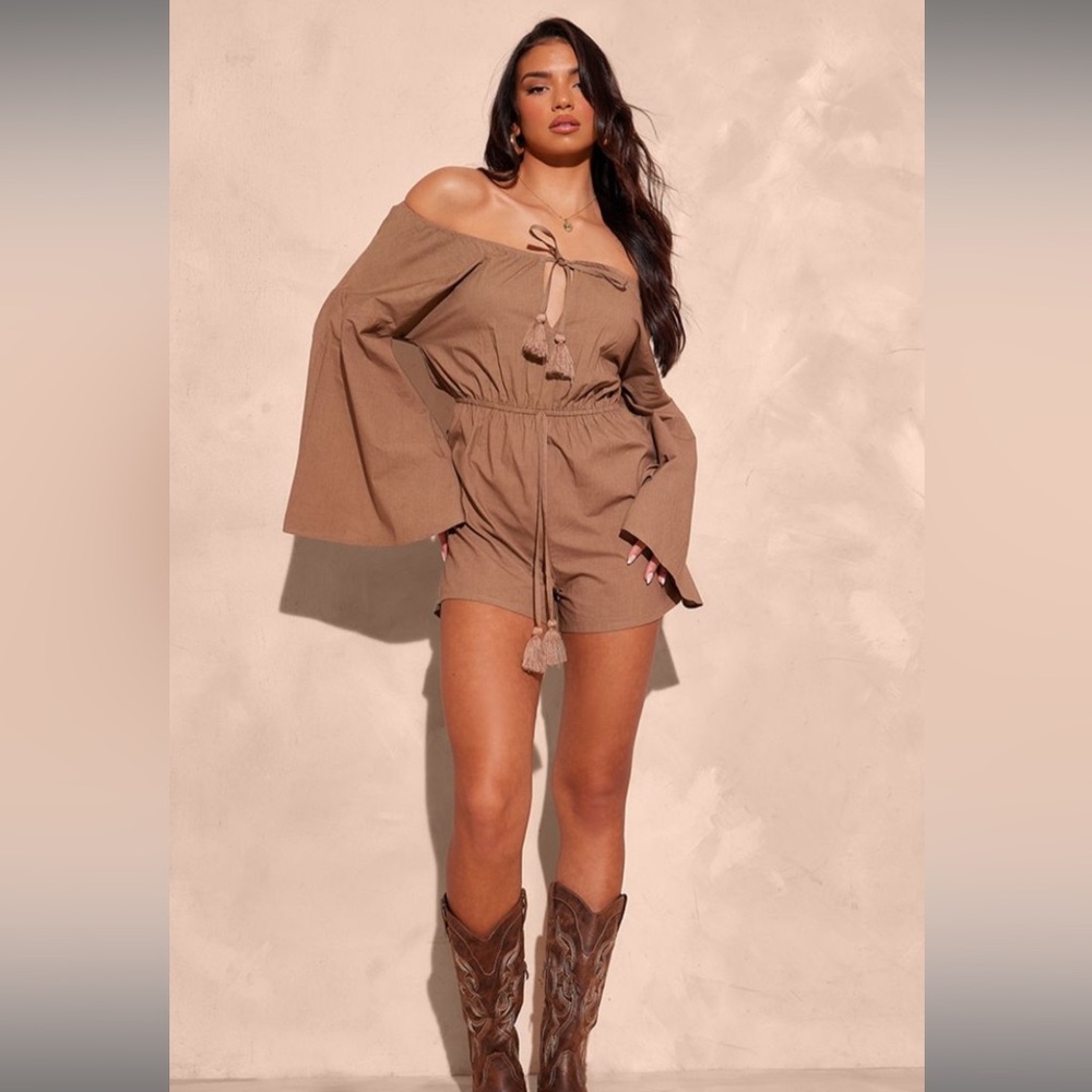 Taupe Flare Sleeve Bardot Romper NEW with Tags Size 2 Small